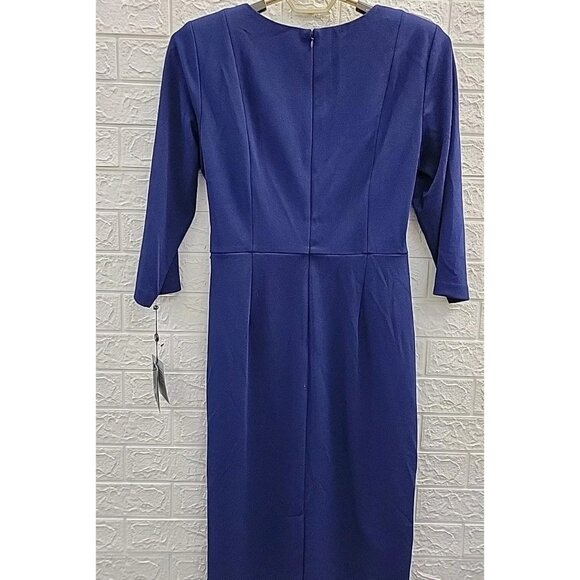 Adrianna Papell Crepe Tie Waist Sheath Dress Women's Size 4 Navy Blue - Picture 4 of 5